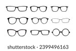 Black and white Glasses frames. Vector Isolated Set of Different Glasses Frames