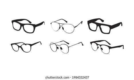 Black and white Glasses frames. Vector Isolated Set of Different Glasses Frames