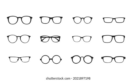 Black and white Glasses frames. Vector Isolated Set of Different Glasses Frames