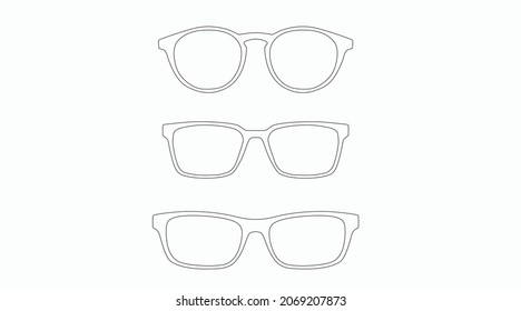 Black and white Glasses frames. Vector Isolated Set of Different Glasses Frames