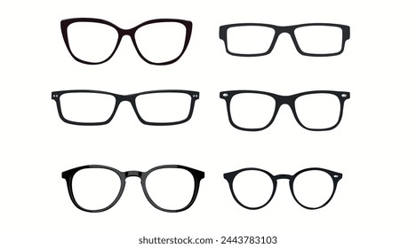 Black and white Glasses frames. Vector Isolated Set of Different Glasses Frames