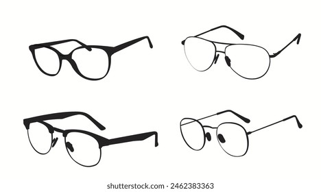 Black and white Glasses frames. Vector Isolated Set of Different Glasses Frames