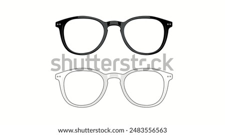 Black and white Glasses frames. Vector Isolated Set of Different Glasses Frames