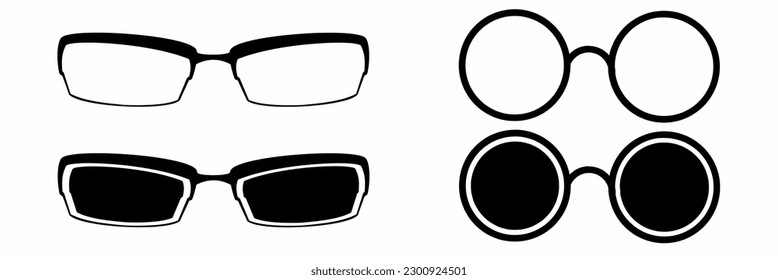 Black and white glasses icon illustration collection. Stock vector.