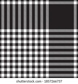 Black and White Glen Plaid textured seamless pattern suitable for fashion textiles and graphics
