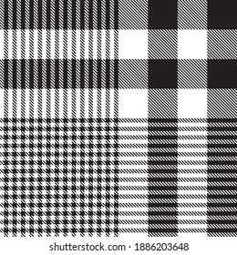 Black and White Glen Plaid textured seamless pattern suitable for fashion textiles and graphics
