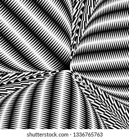 Black and white glitch background. Hypnotic trance texture. Op art monochrome kaleidoscope. Psychedelic illusive abstraction.