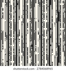 Black And White Glitch Broken Stripes Pattern. Seamless Background