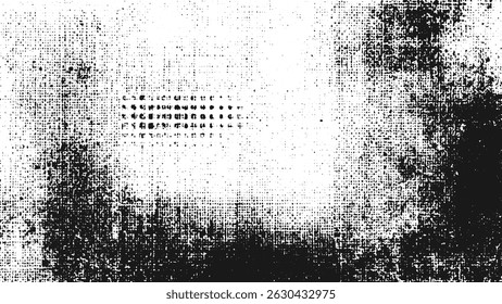 black and white glitch distorted grunge texture with halftone dots and dust particles for creative artwork