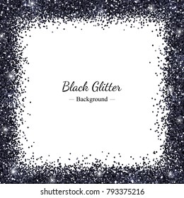 Black and white glitter background, square border frame. Vector