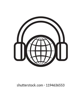 black and white globe with headset isolated on white background