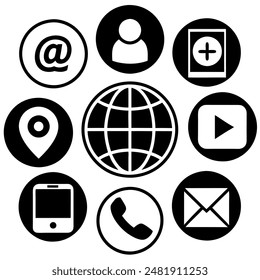 Icono de globo blanco y negro con iconos de medios sociales