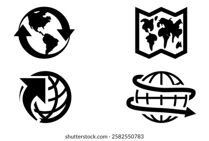 Black And White Globe Icon Vector EPS 4 Set