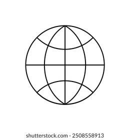 Black and white globe illustration with grid lines. Useful for topics related to global communication, international business, networking, and worldwide connectivity.
