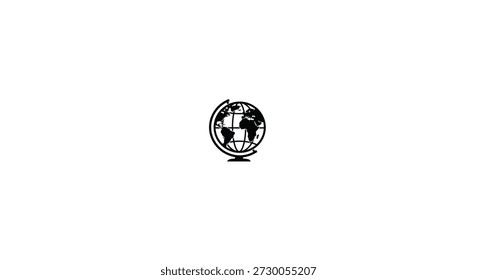 a black and white globe illustration within an oval frame silhouette