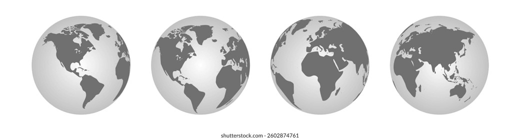 Black and White Globe Set Featuring Circular World Map Design