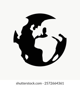 Black and white globe silhouette, simple earth design. Earth silhouette in black and white, minimalist globe art. Globe design, earth in black and white. Simple icon vector element.
