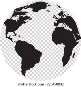 Black and white globe with transparency on seas. Vector illustration