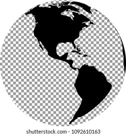 Black and white globe with transparent background. Vector illustration