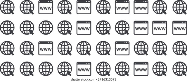 Preto-e-branco do globo e navegador da Web com texto www
