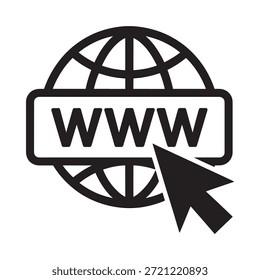 Schwarz-weißer Globus mit WWW-Text und Cursor