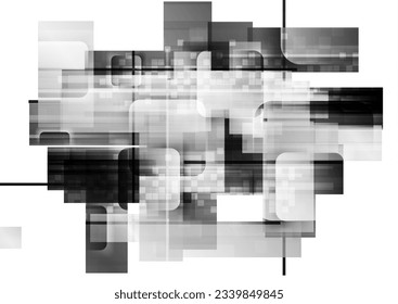 Black and white glossy grunge squares abstract geometric background. Vector design