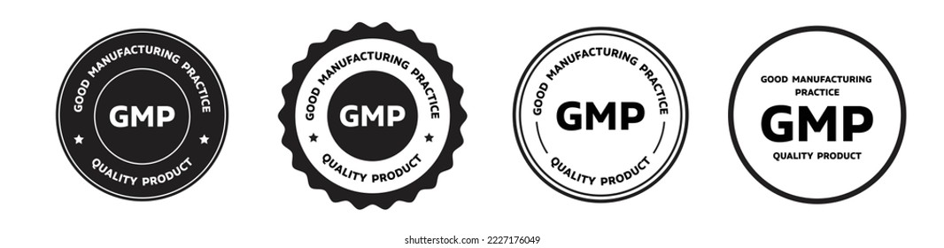 Black and white GMP or Good manufacturing practice quality product rounded vector Icon Illustration