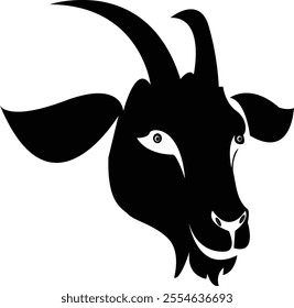 Black and white goat head illustration isolated on white background