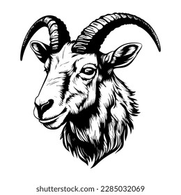 Black and White Goat Head for Logo Design