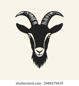 Black and white goat head mascot logo for branding showing horns and goatee.