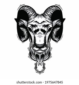 black and white goat head vector illustration