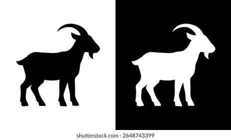 Black and White Goat Silhouette Icons. Vector Farm Animal Symbol.