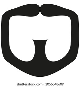 Black and white goatee moustache beard silhouette. Hipster vector illustration for gift card certificate sticker, badge, sign, stamp, logo, label, icon, poster, patch, banner invitation