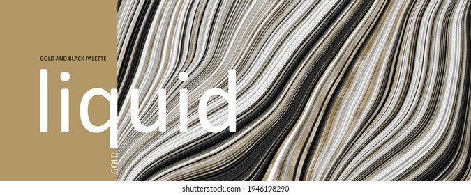 Black White And Gold Abstract Web Banner Background Texture With Striped Line Waves Of Liquid. Concept Of Luxury Elegant Sophisticated Vector Pattern For Beauty Cosmetics Self Care Content. 