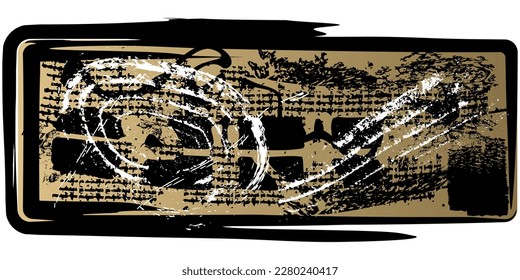 Black, white and gold grunge texture. Vintage surface with spots and cracks painted with brushes. Vector background for any business projects.