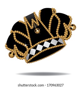 Black, white and gold JesterÃ¢Â?Â?s hat. EPS 10 vector, grouped for easy editing. No open shapes or paths.