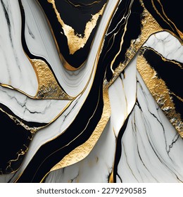 Black white gold liquid 3d abstract marbled background with golden inlay veins, lines. Marble stone texture, jasper. Ornamental art Deco marble textured pattern. Fake painted artificial stone texture.