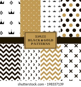 Black, white and gold simple trendy patterns. Simple to edit. Vector, eps10