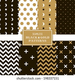 Black, white and gold simple trendy patterns. Simple to edit. Vector, eps10