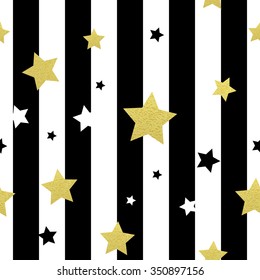 Black, white and gold stars seamless patterns. Vector illustration EPS 10