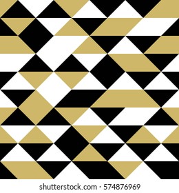 Black, white and gold triangles, seamless abstract vector pattern