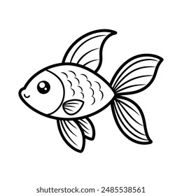 Black and white goldfish illustration simple vector line art