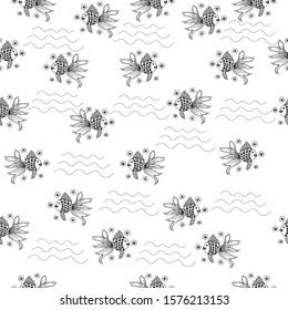 Black and white goldfish seamless pattern 