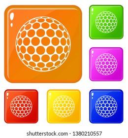 Black and white golf ball icons set collection vector 6 color isolated on white background