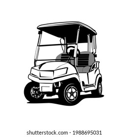 Black and white golf car illustration vector