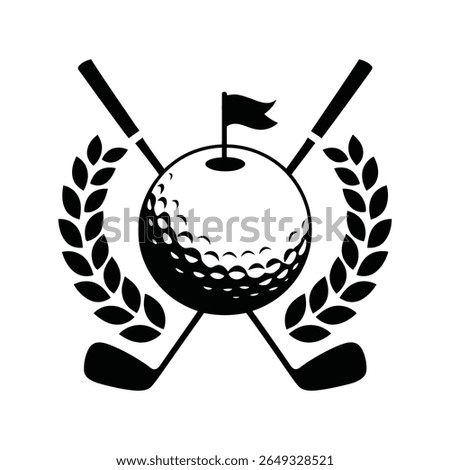 Black and White Golf Emblem with Laurel and Crossed Clubs