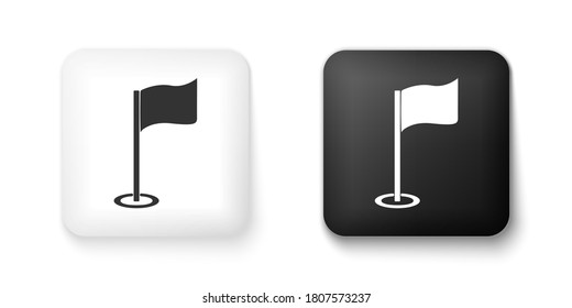 Icono de la bandera de Golf blanco y negro aislado en fondo blanco. Equipo de golf o accesorio. Botón cuadrado. Vector.