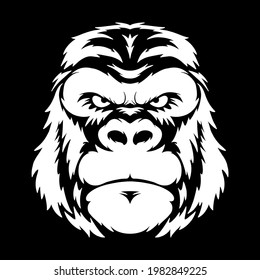 black and white gorilla head vector illustration