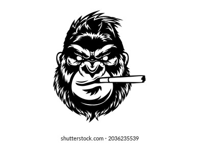 BLACK AND WHITE GORILLA SMOKING VECTOR LOGO