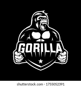 black and white gorilla vector logo design